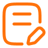 Icon of a document with lines and an orange pencil at the bottom right corner.