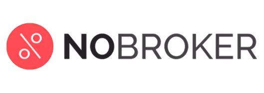 NoBroker logo with a red circle containing a white percent sign next to bold black text.