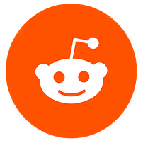 Red circle background with white Reddit alien mascot face and antenna.