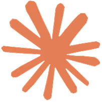 Abstract orange radial starburst shape with twelve rounded elongated spikes on a black background.