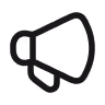 Black icon of a megaphone with sound waves emitting from the front.