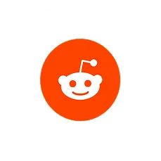 Red Reddit alien logo centered on a white circular background.