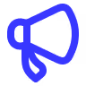 Blue megaphone icon on white background.