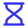 Blue hourglass icon on a transparent background symbolizing time or waiting.