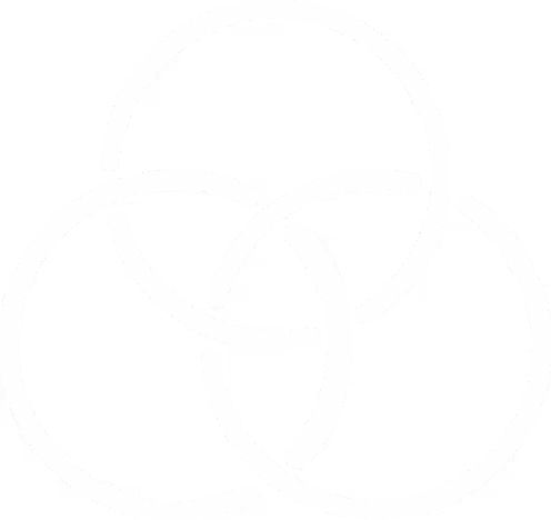 Three white interlocking circles forming a triangular shape on a black background.