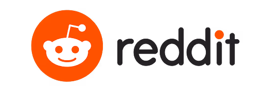 Reddit logo with white alien face inside an orange circle next to the word reddit.