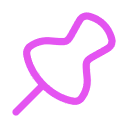 Purple pushpin icon with black outline on white background.