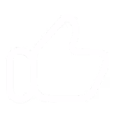 White thumbs-up icon with transparent background.