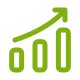 Green bar chart with an upward trending arrow indicating growth or increase.