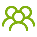 Simple green icon of three people representing a user group or community.