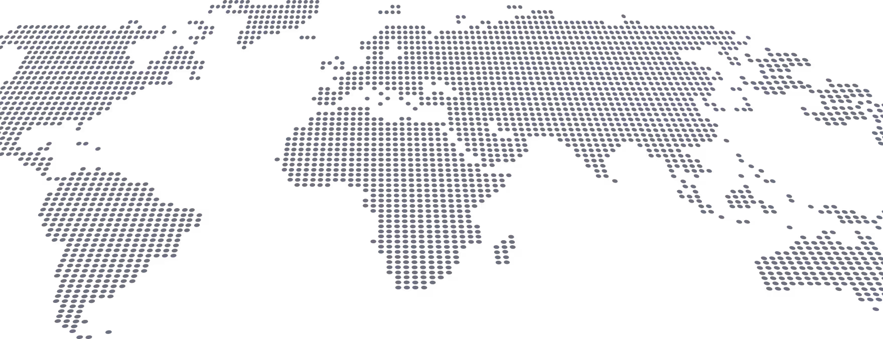 Gray dotted world map showing continents and oceans on a black background.