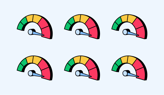 Illustration of multiple risk gauge meters representing varying security threat levels