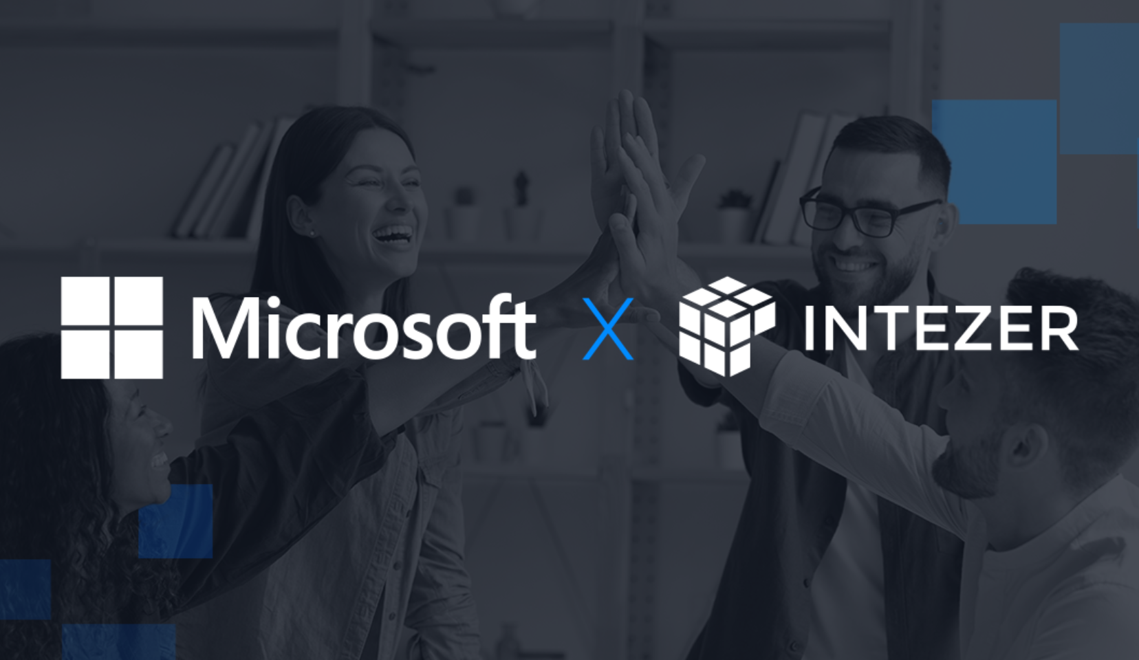 Microsoft and Intezer partnership announcement with team celebrating in background
