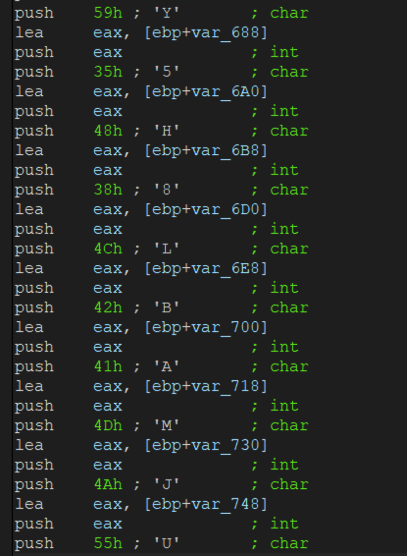 The XOR string being built on the stack
