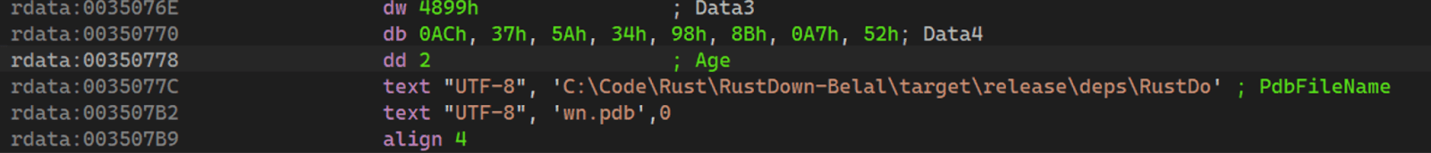 RustDown PDB file path