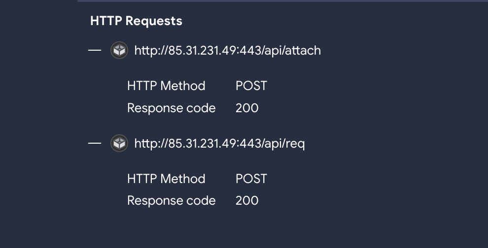 VirusTotal behavior analysis of RustDown showing the connection method to the C2