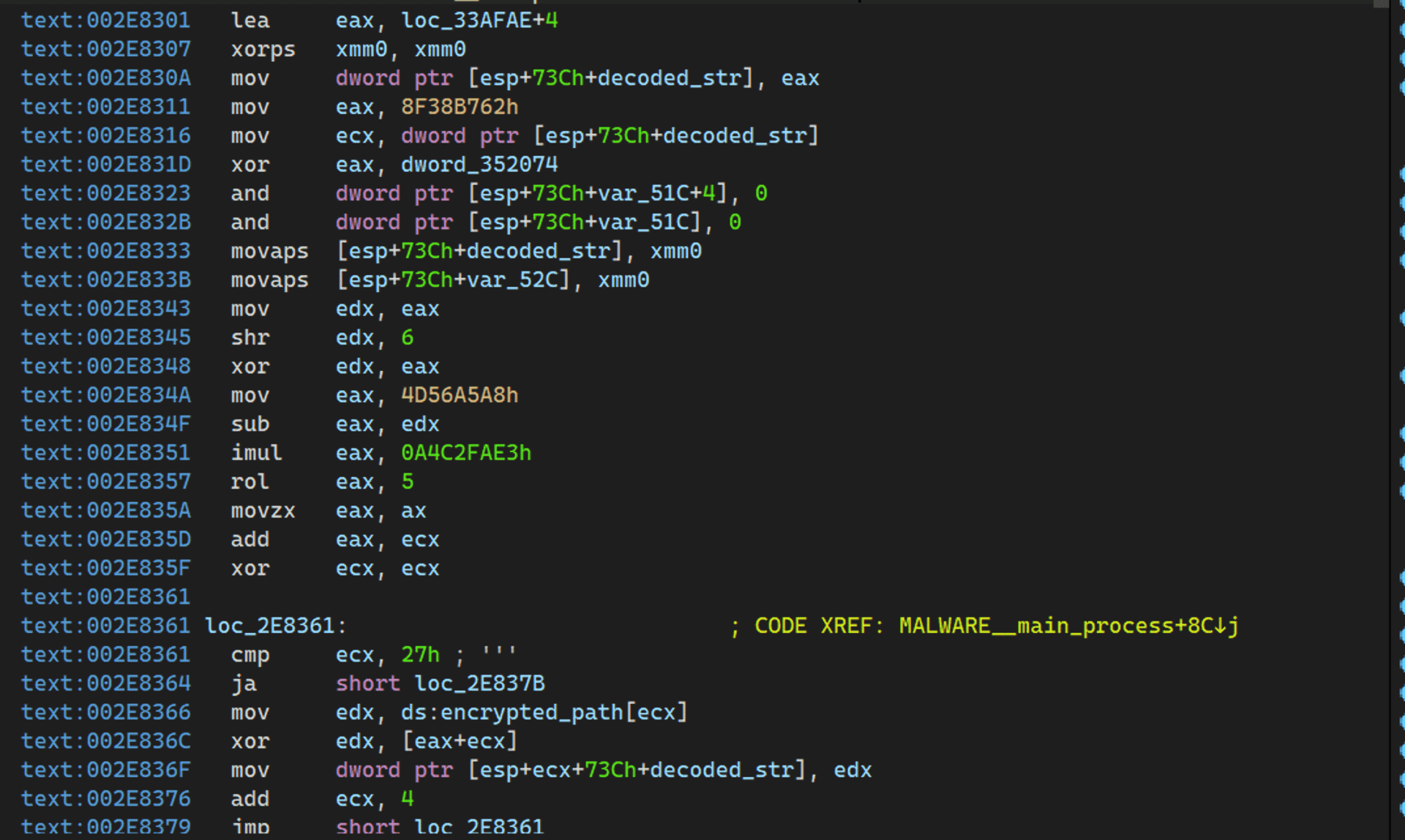 Decryption of strings using unique key stream