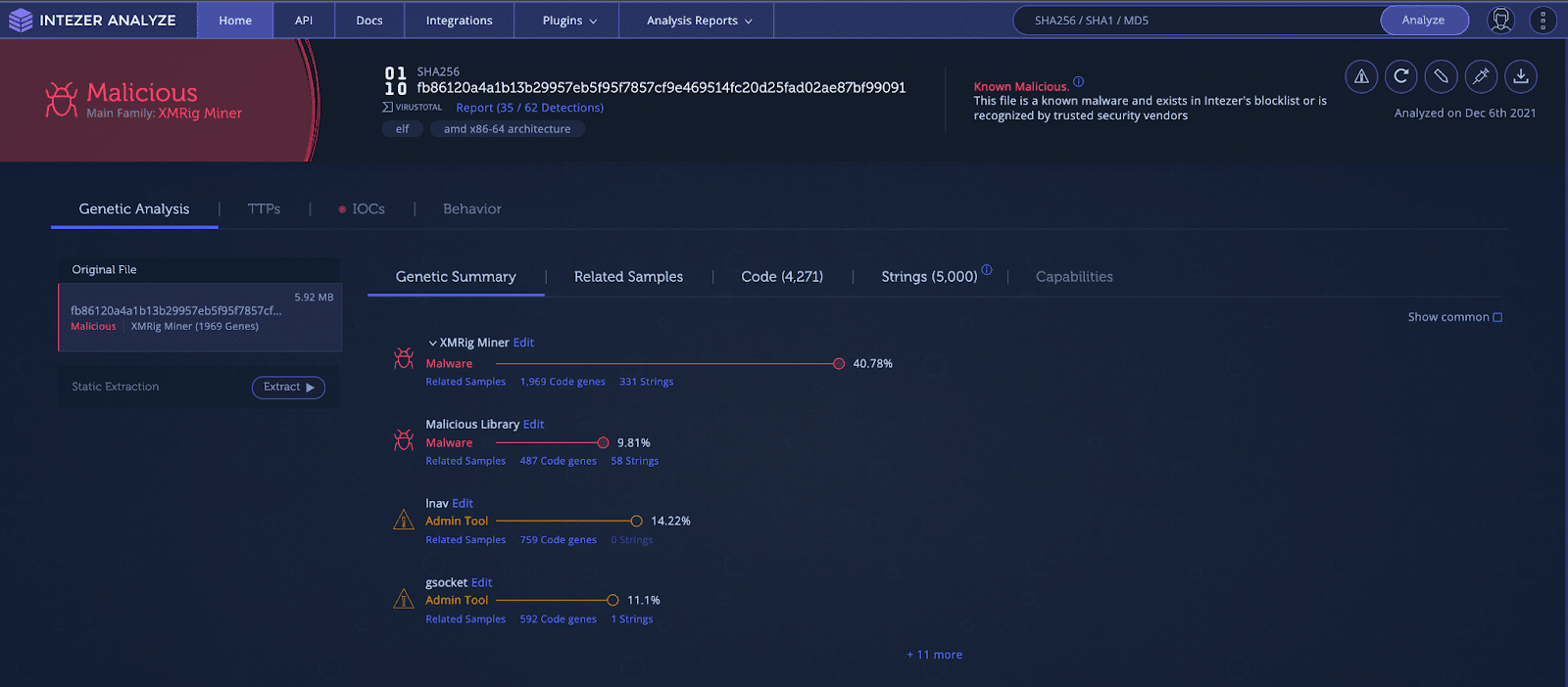 cryptominer in Intezer Analyze