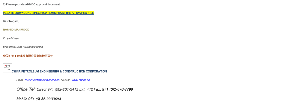 second part of phishing email targeting a contractor for energy, oil and gas sector