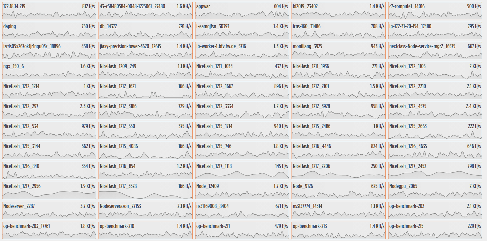 Figure 5: Screenshot of the active workers, their names and hash rates