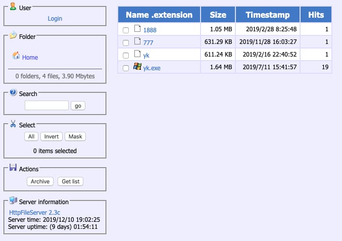HttpFileServer panel of one of the identified servers