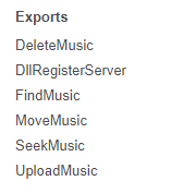 Exports section showing music playback functions