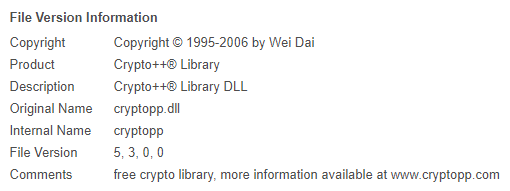 The sample masquerading as the Crypto++ library