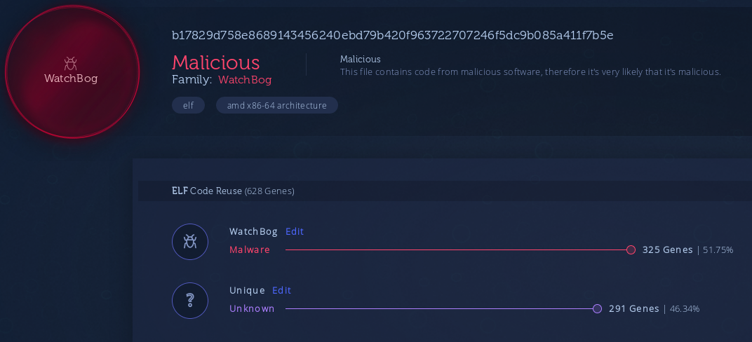 Intezer Analyze analysis of watchbog