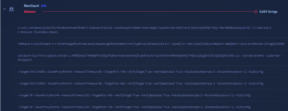 The malware’s strings