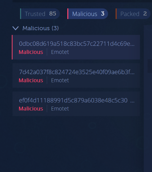 Emotet code found in endpoint memory