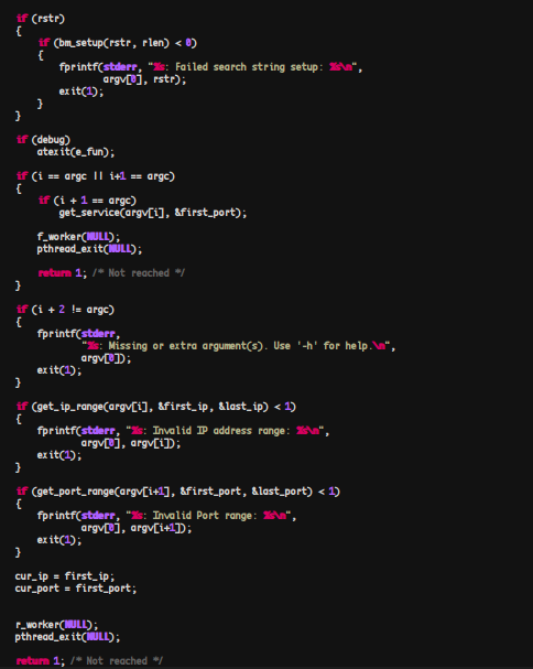 Portion of Pnscan’s main function section
