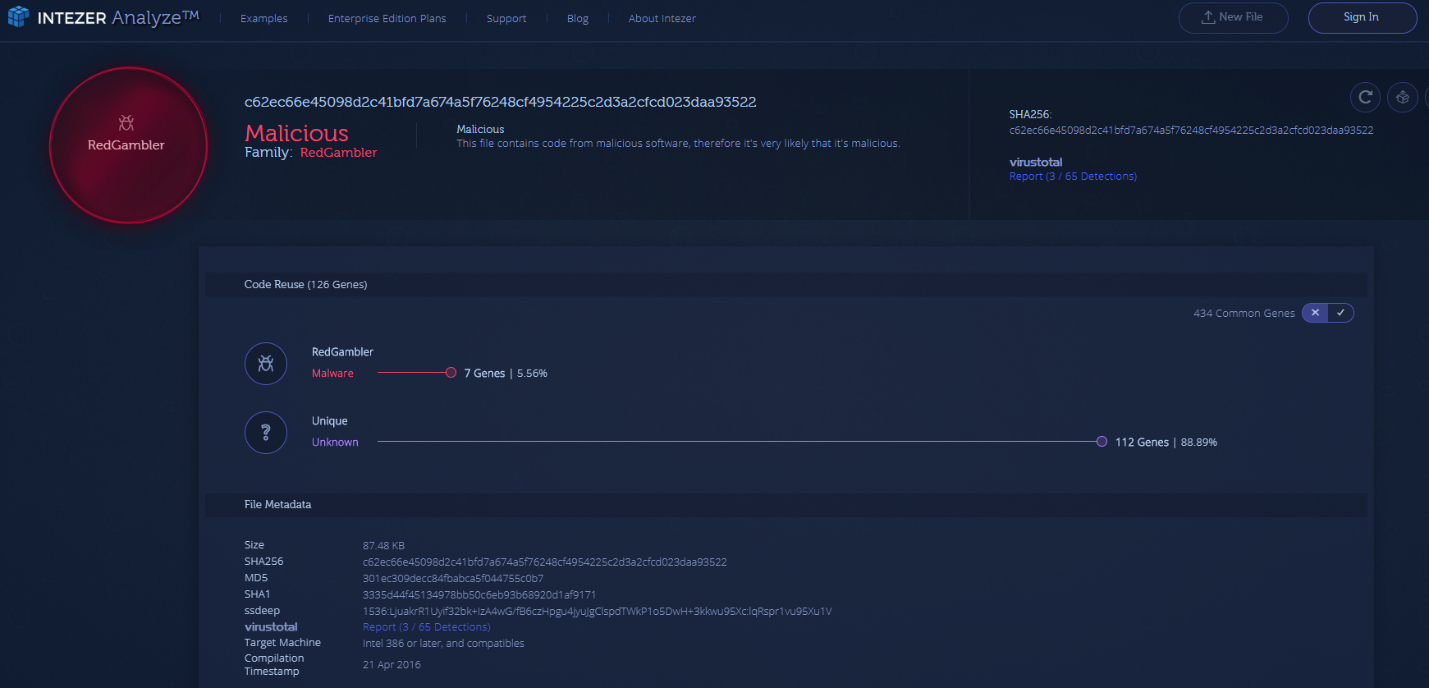 2018 Lazarus malware with RedGambler code