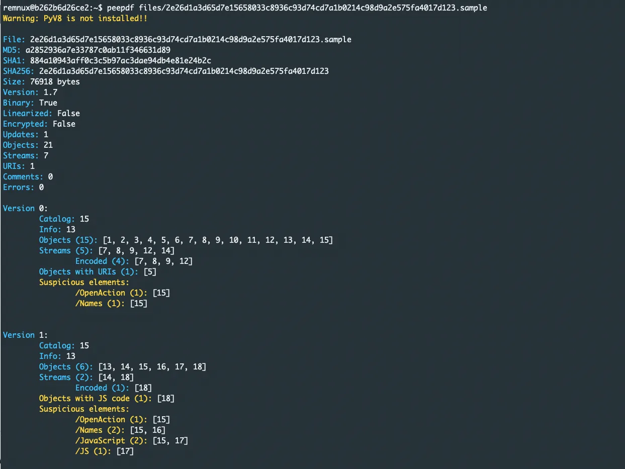 PDF analyzed with open source tool