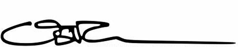 Stylized black signature with a long horizontal line extending to the right.