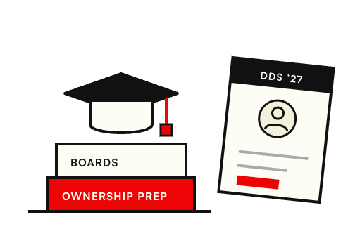 Graduation cap with ownership prep and boards checklist