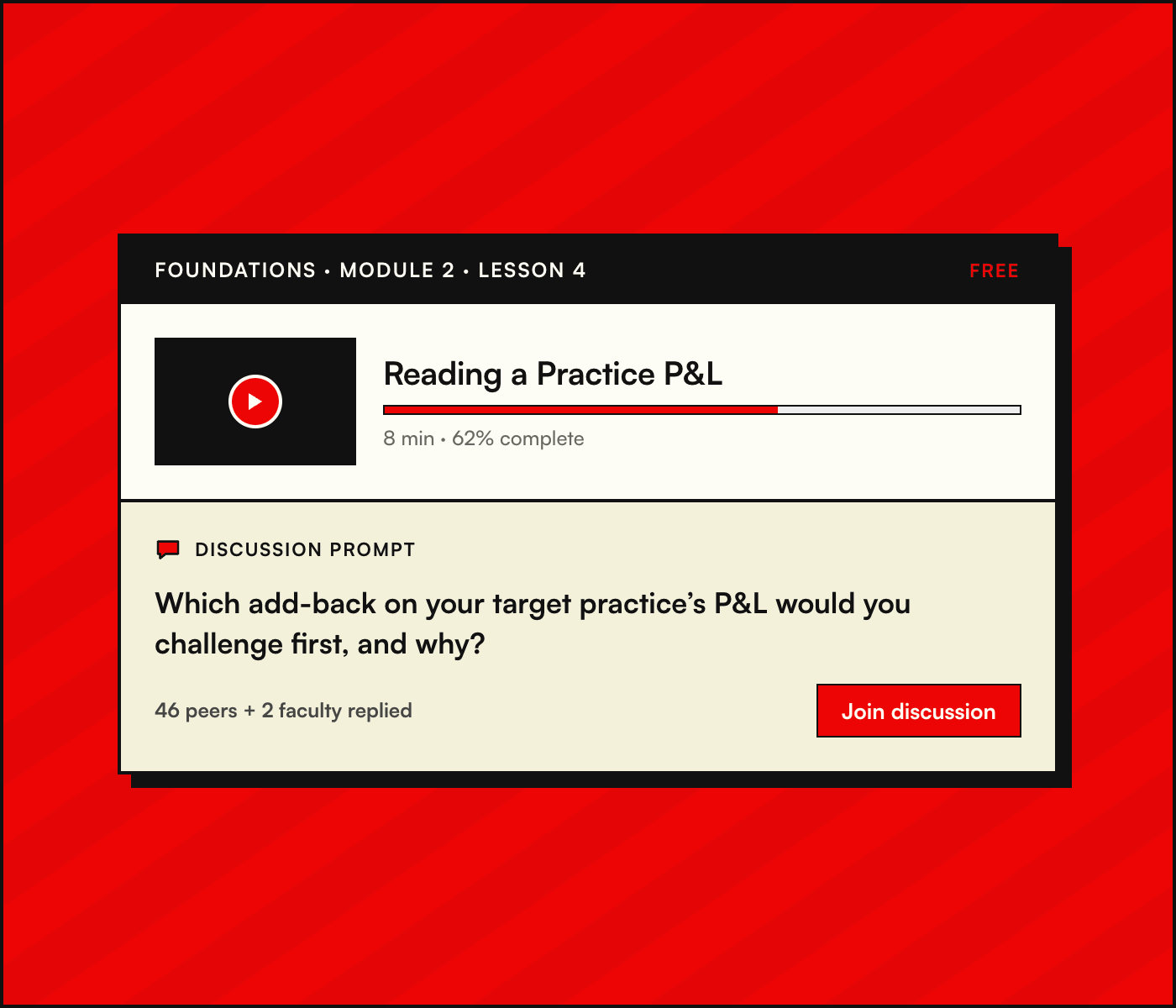 Foundations course lesson with a peer discussion prompt