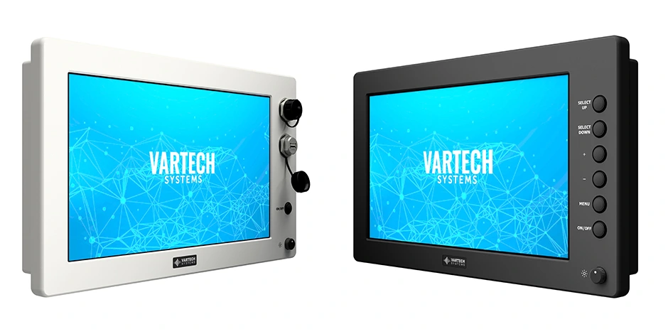 A pair of 15.6" All-Weather computers and monitors by VarTech Systems, built weatherproof with NEMA 6 and IP67 protection