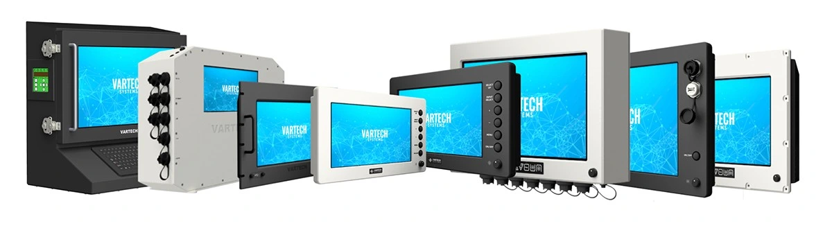 A compilation of VarTech Systems' industrial computers, monitors, and workstations