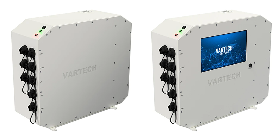 VarTech's Bolt (Ai) industrial edge AI computer with and without an integrated display, built weatherproof for outdoor use
