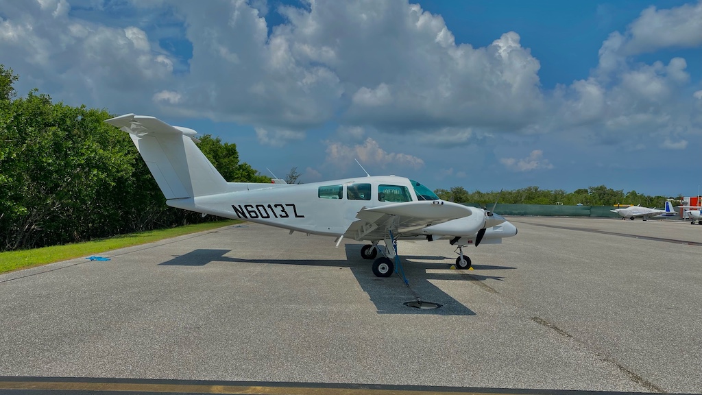 Twin-engine training aircraft on the ramp at Marco Island Executive Airport