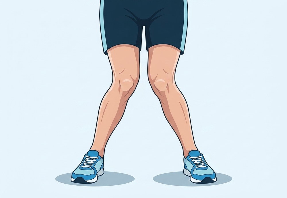 Knock-knee landing: the knees collapse inward toward each other while the feet stay wide apart