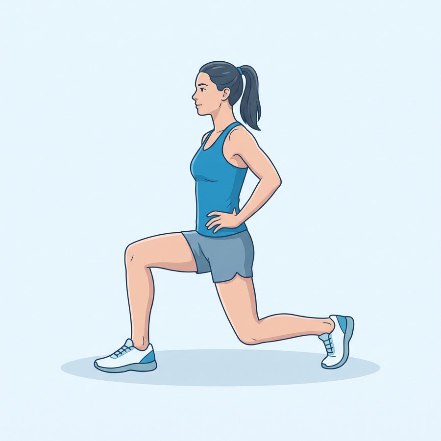 Athlete performing a walking lunge with an upright chest and the front knee stacked over the ankle