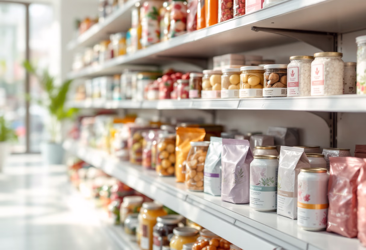 image of packaged goods shelf (for a grocery store)