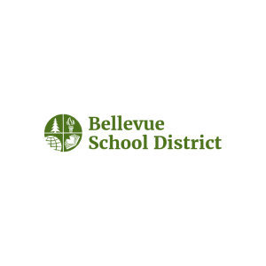 Bellevue School District logo with green text and a green circular icon featuring a tree and landscape.