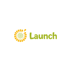 Yellow sunflower graphic next to the word 'Launch' in green text on black background.