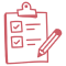 Respire Education | Red clipboard with checklist and crossed pencil icon representing tasks or planning.