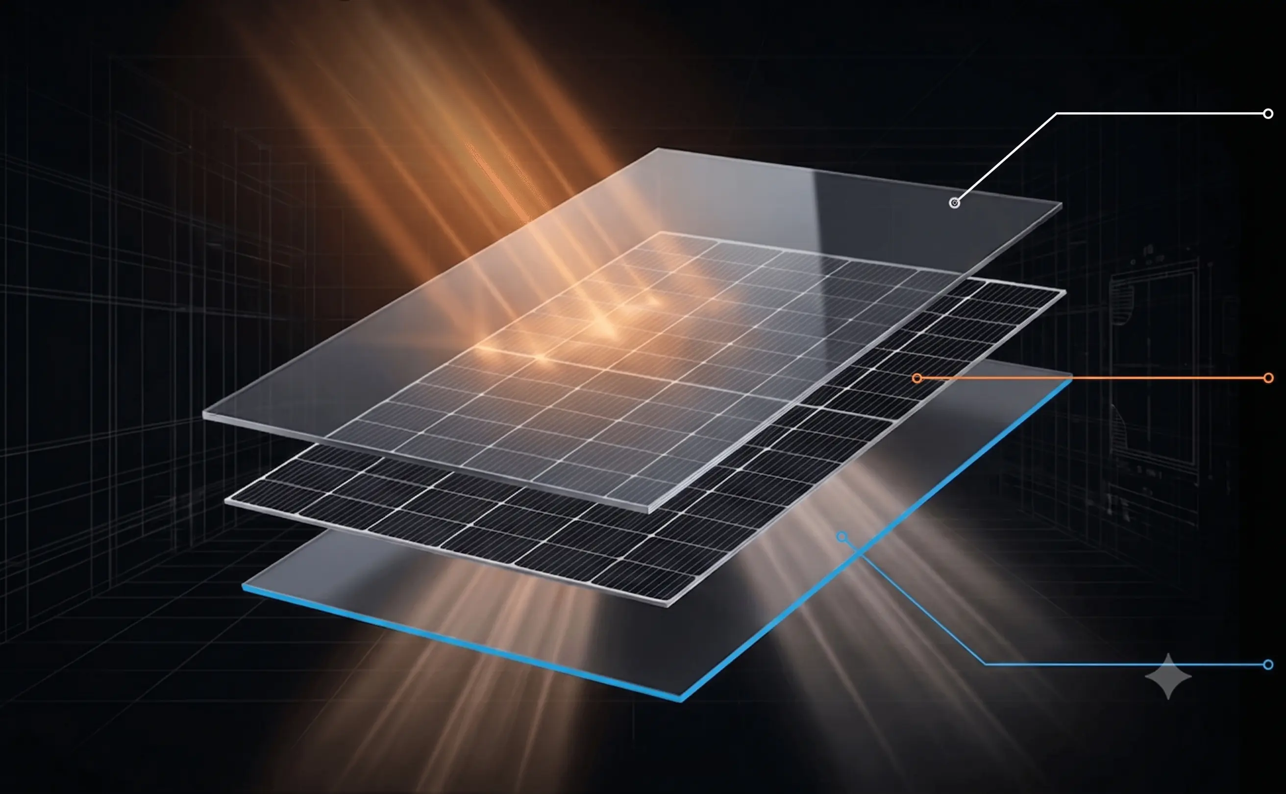 Three layers of a Bifacial Half-cut matrix EnerStein solar panels