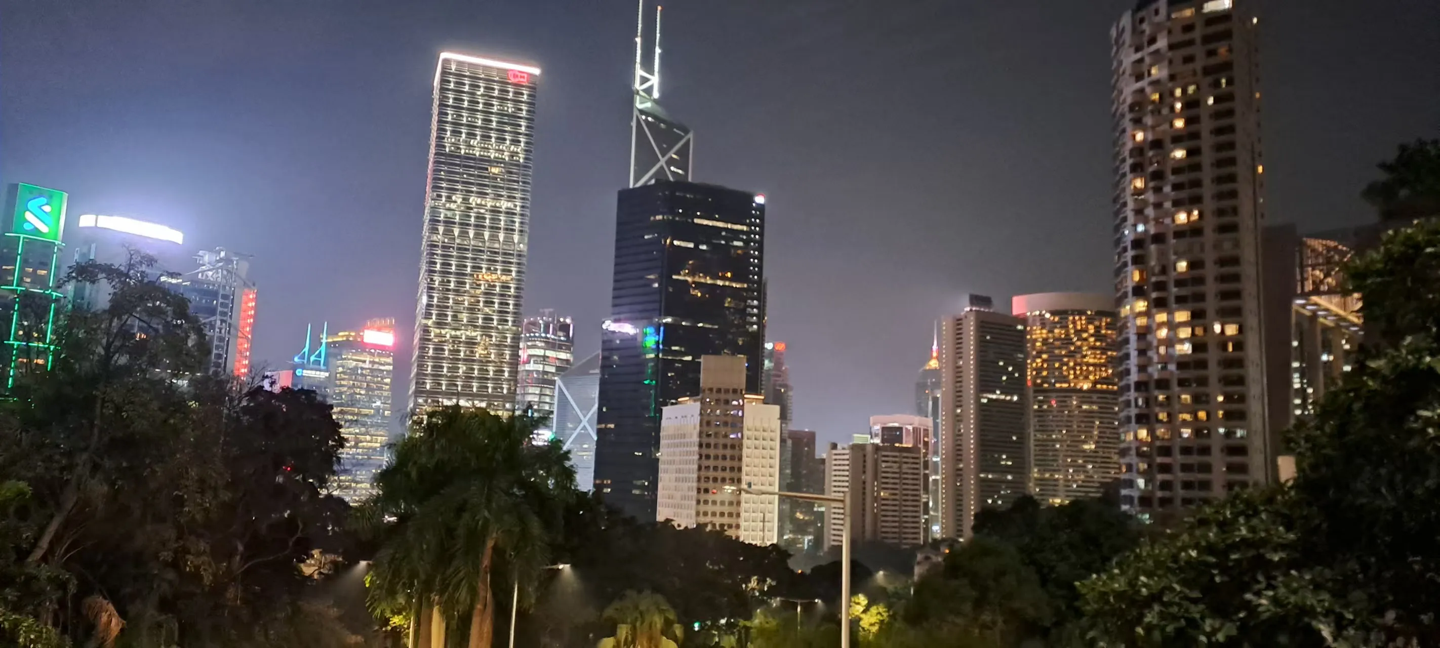Night view of the business and financial center of Hong Kong city