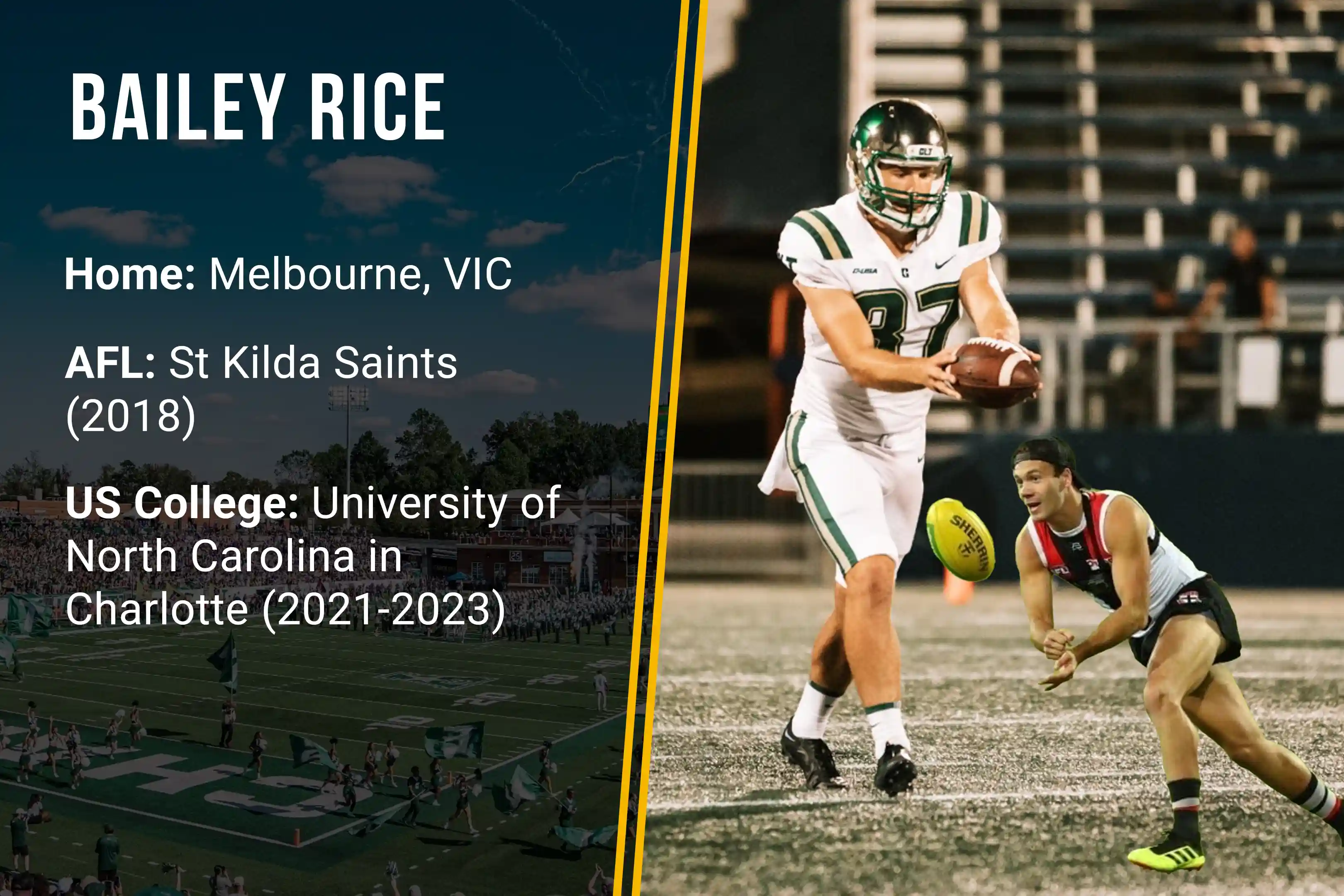Bailey Rice details with football player punting and another player preparing to catch on field.